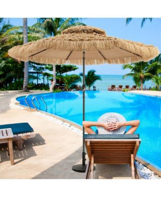 9 Feet Solar Powered Thatched Tiki Patio Umbrella with Led Lights.