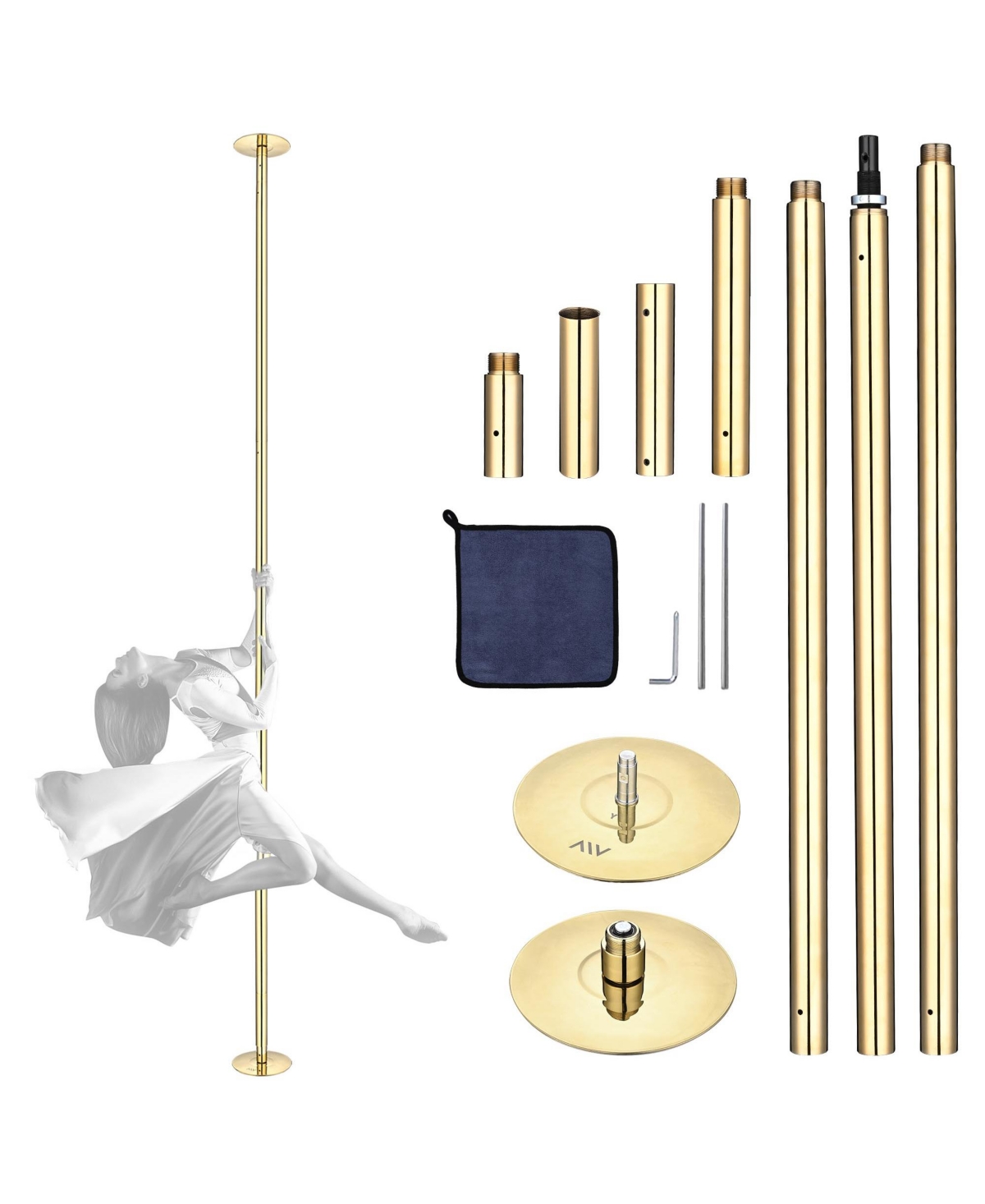 12 Ft Spinning Static Dancing Pole Kit w/ Extensions Fitness Dance Exercise Gold - Natrual