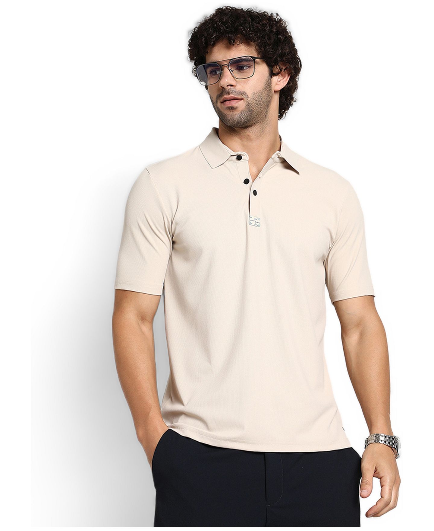 Мужская футболка Cahoot Saltbox Beige Seamless Ribbed Polo, цвет: Бежевый / Хаки — фото 2