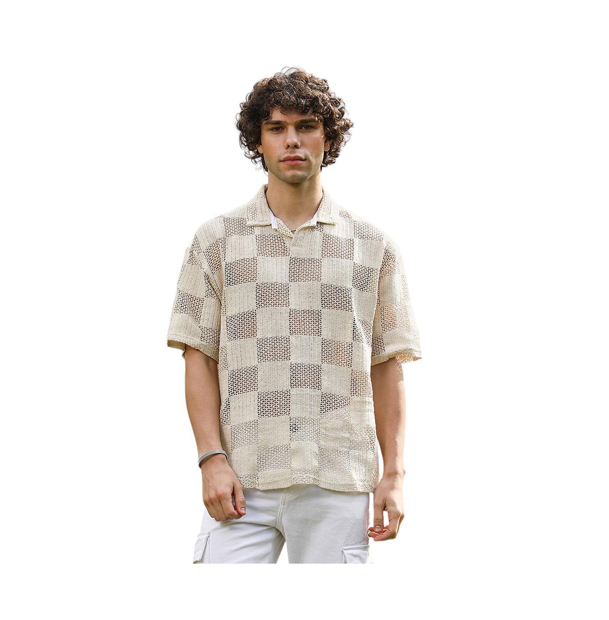 Men's Off-White Grid Oversized Polo T-Shirt - White