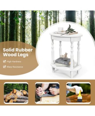 2-Tier Oval Side Table with Storage Shelf and Solid Wood Legs