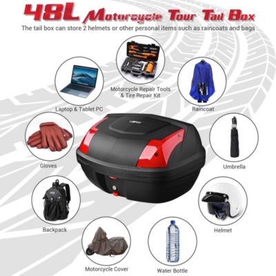 AHR 48L Motorcycle Tour Tail Box Scooter Trunk Storage Lock Carrier Case for Helmet