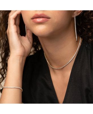 Sterling Silver Cherie Tennis Bracelet, Necklace & Drop Earrings Set