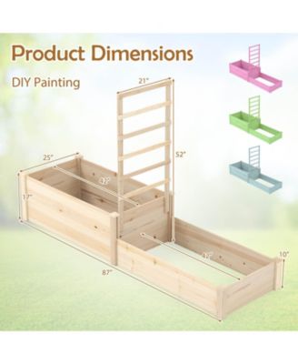 87" Raised Garden Bed with Trellis 2 Planter Boxes Open-ended Base for Patio
