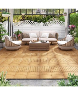 30 PCS Acacia Wood Flooring Tiles 12" x 12" Snap-in-place Patio Tiles for Porch