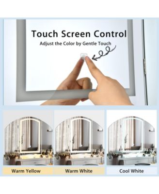 Vanity Table Stool Set with Large Tri-folding Lighted Mirror