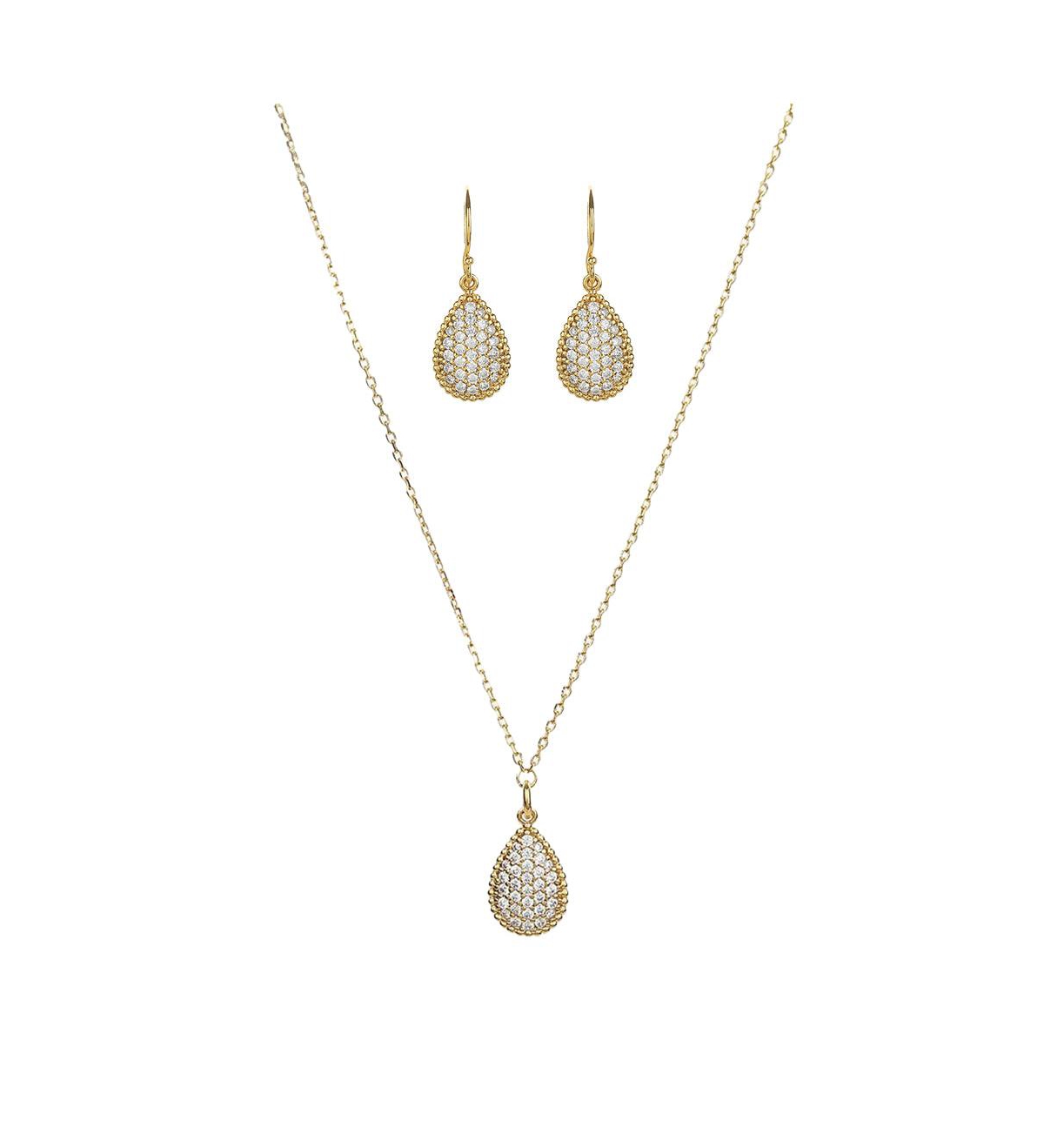 Sterling Silver 18k Gold Plated Leah Crystal Teardrop Necklace & Earrings Set - Gold