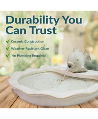 7"H Electric Glazed Ceramic Fish Outdoor Water Fountain