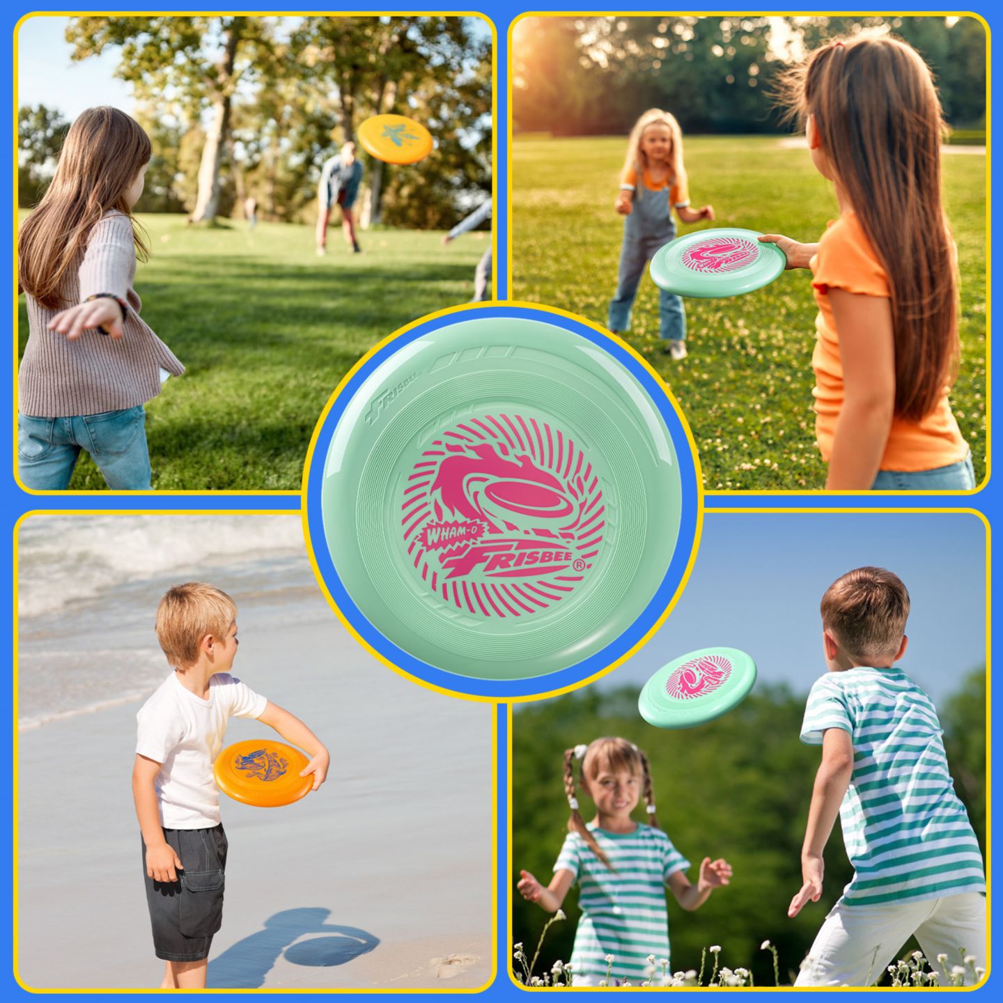 Детские игрушки Wham-o Frisbee Go 4 Pack Flying Disc, 9 Inch Lightweight Colorful Toy Set for Beginners Outdoor Game - 70g, цвет: Синий / Жёлтый — фото 7