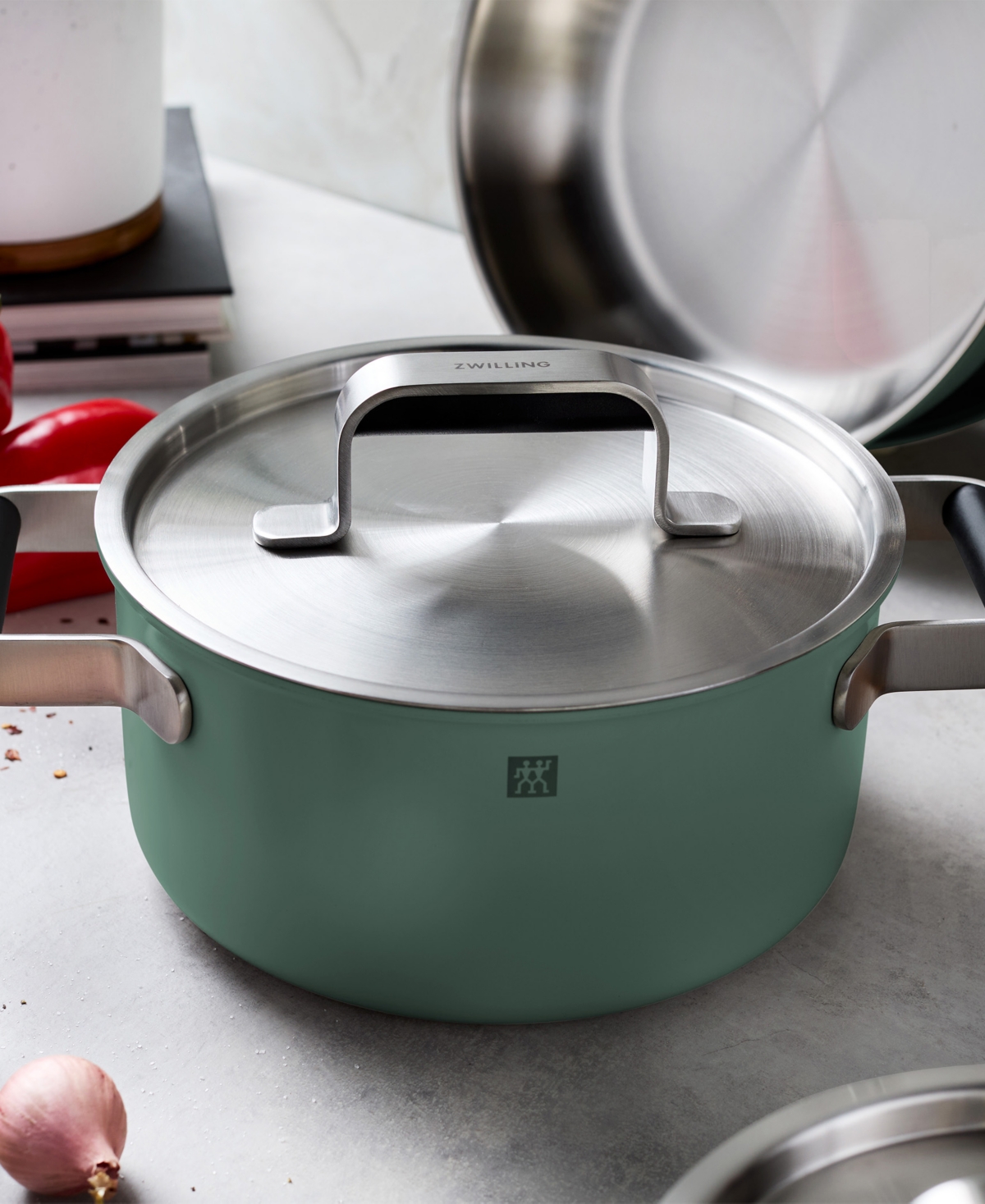 Zwilling Pure 8-pc Stainless Steel Cookware Set In Green