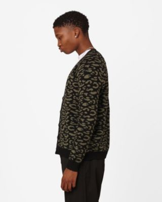 Men's Thiago Leopard Cardigan- Green, XL/2XL