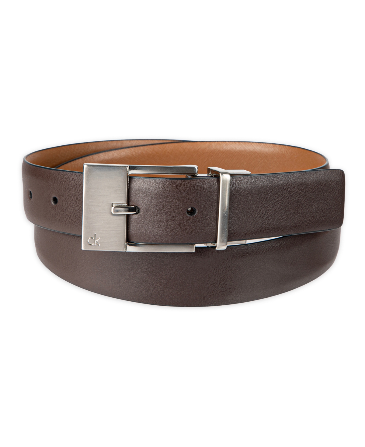 Calvin Klein Men's Elongated 2-in-1 Reversible Buckle Leather Dress Belt