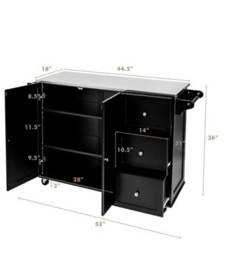 Kitchen Island 2-Door Storage Cabinet with Drawers and Stainless Steel Top