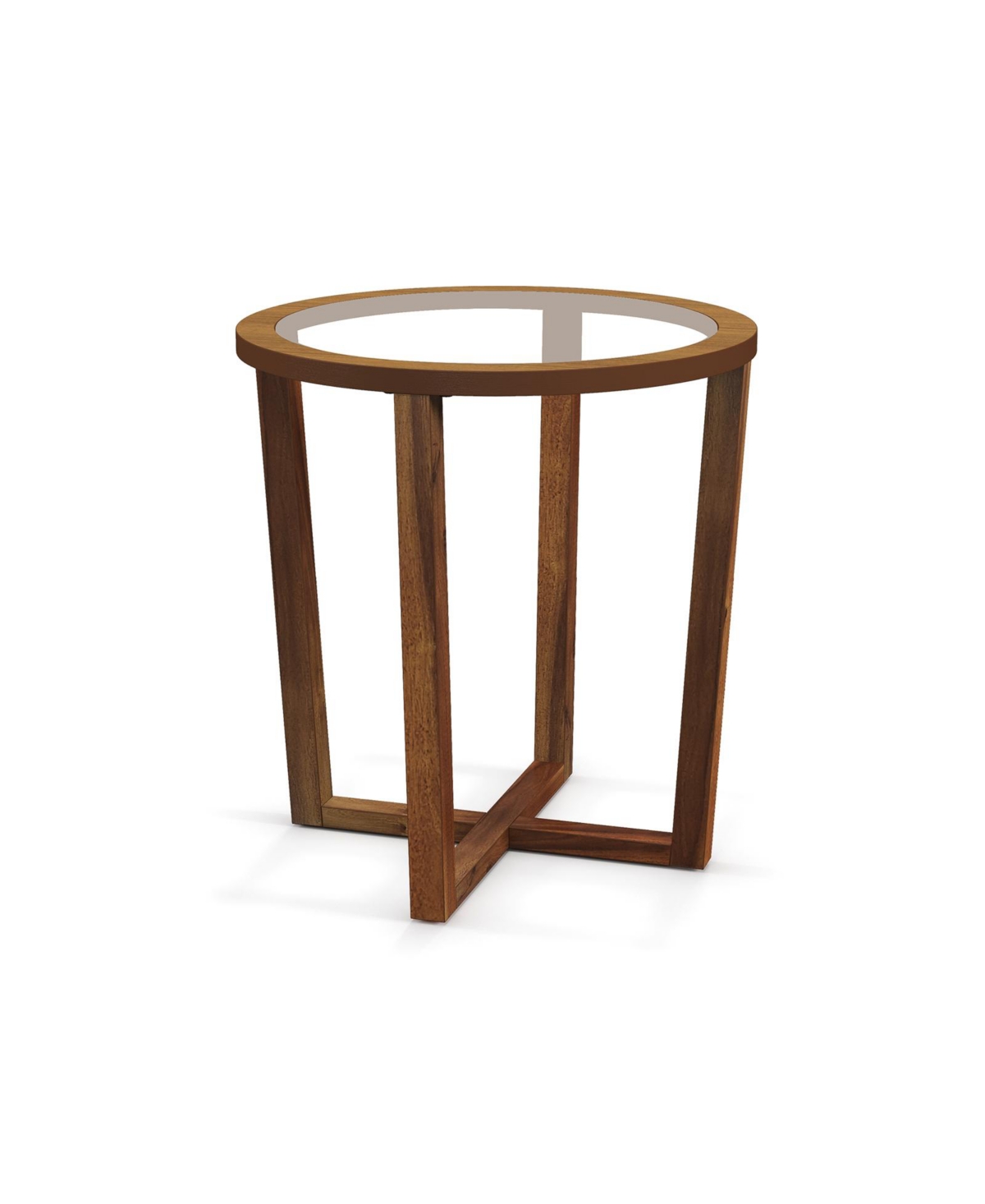 Modern Round End Table Sofa Side Table with Tempered Glass Top - Brown