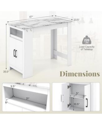 Bar Table Faux Marble Pub Table with 7 Hanging Hooks Compartment