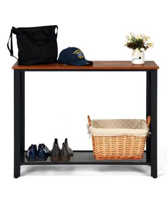 Metal Frame Wood Console Sofa Table with Storage Shelf