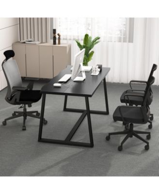 63" Large Dining Table with Wavy Edge and Heavy-duty Metal Frame