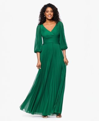 Betsy & Adam Women's Pleated Balloon-Sleeve Long Dress - Macy's