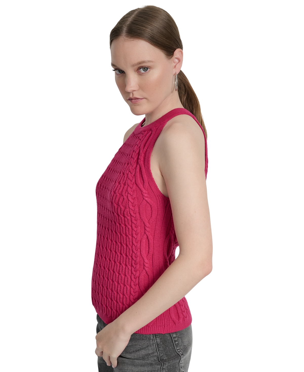 Dkny Jeans Women's Cable Knit Sleeveless Halter Top In Purple