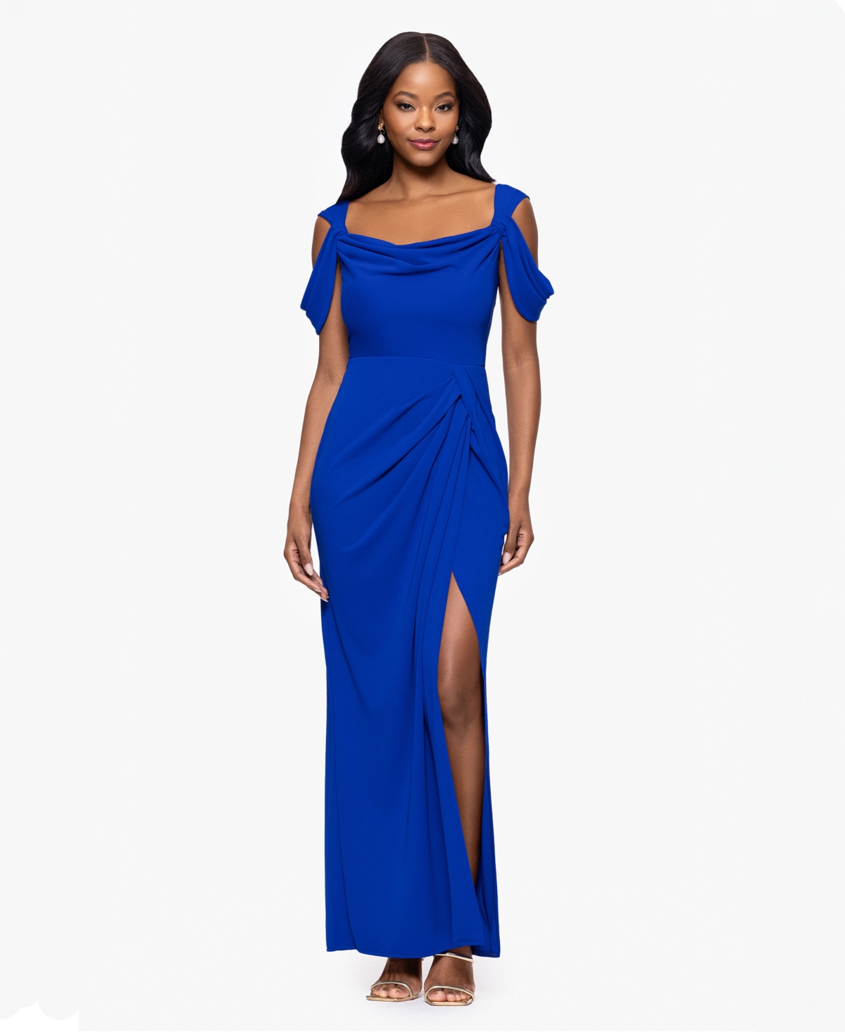 Women's Cold-Shoulder Cowlneck Dress - Royal