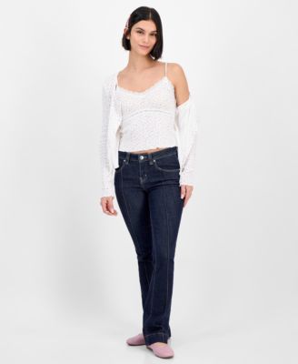 Juniors' Mid-Rise Pintuck Bootcut Jeans