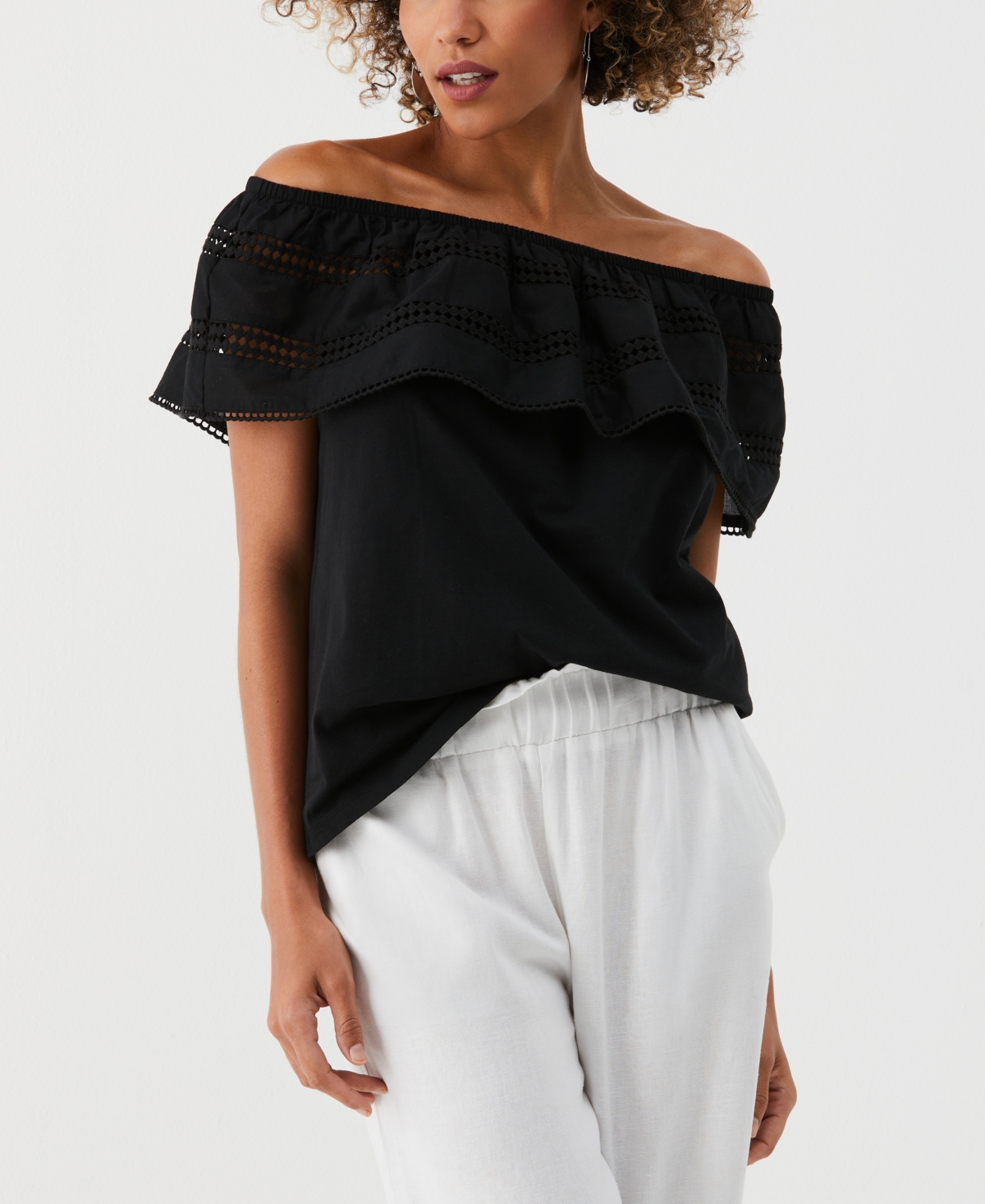 Ella Rafaella Petite Embroidered Off Shoulder Top