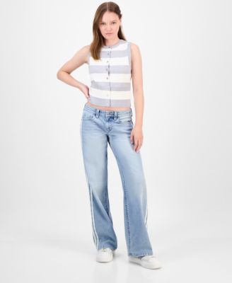 Juniors' Striped Crewneck Sweater Vest 