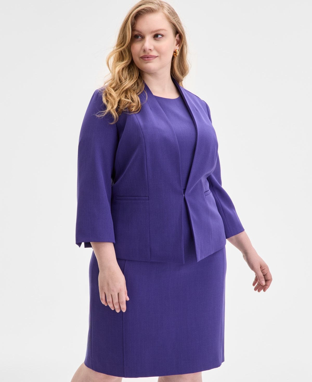 Kasper Plus Size Collarless 3/4-sleeve Blazer
