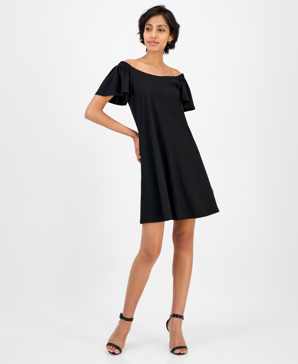 Women's Off-The-Shoulder Swing Dress - Black