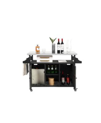 Outdoor Wicker Rolling Cart with Stainless Steel Top