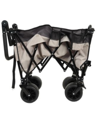 Folding Wagon Cart - Rotating Handle, All-Terrain Wheels, Khaki-Gray