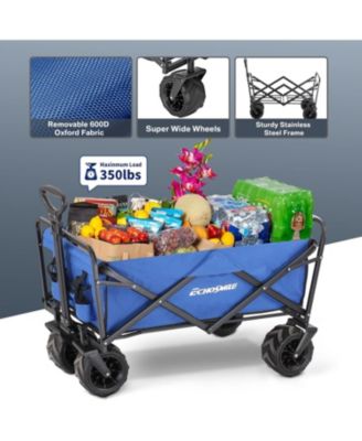 Heavy Duty 350 Lbs Capacity Collapsible Wagon, Outdoor Folding Camping Wagons, Grocery Portable Utility Cart, Adjustable Rolling Carts, All Terrain Sports Wagon with Big Wheels