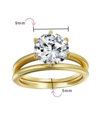 Traditional Etoile 3CTW Round Solitaire 6 Prong CZ Promise Band Ring Set Sterling Silver