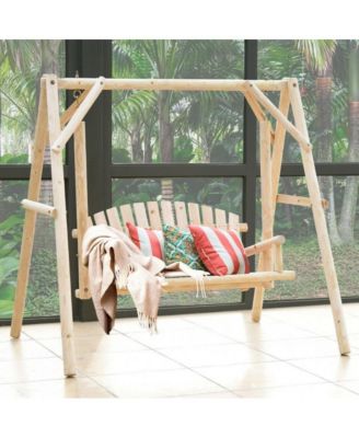 Outdoor Wooden Porch Bench Swing Chair with Rustic Curved Back