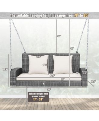 2-Person Patio PE Wicker Hanging Porch Swing Bench Chair Cushion 800 Pounds