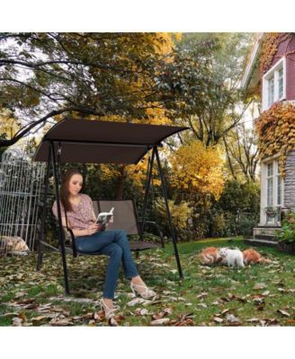 2-Seat Outdoor Canopy Swing with Comfortable Fabric Seat and Heavy-duty Metal Frame