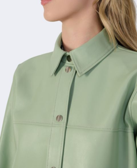 Женская куртка Furniq UK Frankie Leather Shirt Jacket, цвет: Мятный зелёный