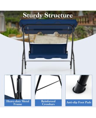 3-Person Swing Chair Porch Swing Seat w/ Adjustable Canopy Removable Cushion