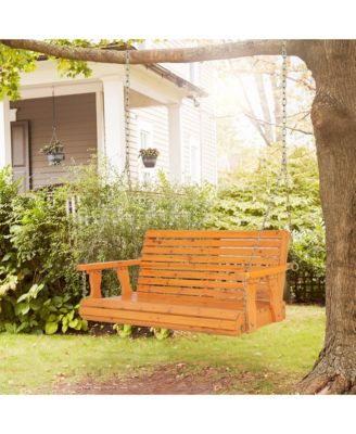 2-Person Porch Swing Chair Wooden Garden Swing Bench w/ Adjustable Chains