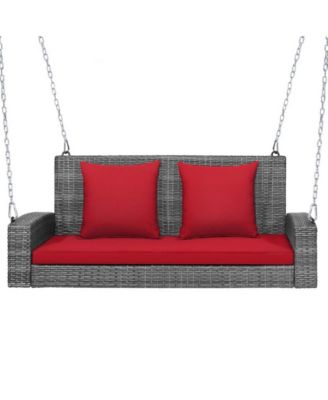 2-Person Patio PE Wicker Hanging Porch Swing Bench Chair Cushion 800 Pounds