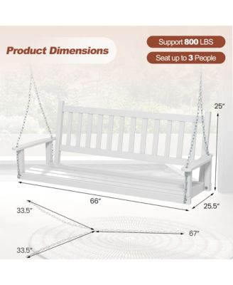 5FT Wooden 3-Person Porch Swing Chair w/ Adjustable Galvanized Metal Chains