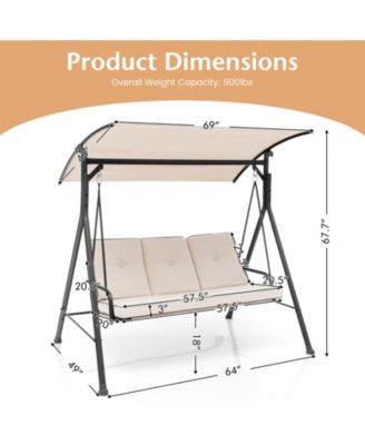 3PCS Hammock Chair Patio Porch Swing w/ Adjustable Canopy Removable Pads