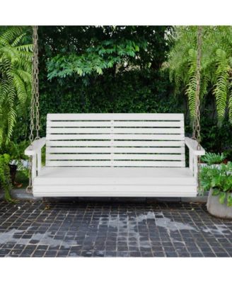 2-Person Wooden Porch Swing with Hanging Chains for Garden Yard