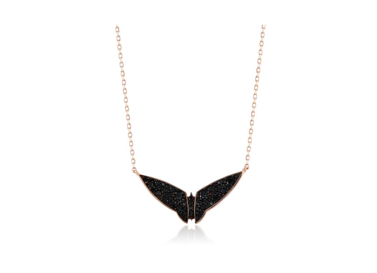 Suzy Levian Sterling Silver Cubic Zirconia Bat Wings Necklace - Black