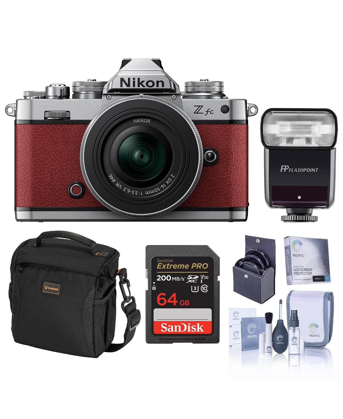 Nikon Z fc Dx-Format Mirrorless Camera with Nikkor Z Dx 16-50mm f/3.5-6.3 Vr Lens, Crimson Red with Zoom-Mini Ttl, Candisk Pro 64GB, Alpine 140,Screen
