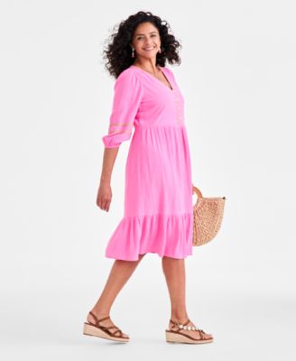 Women's V-Neck 3/4-Sleeve Tiered Midi Dress, Exclusively at Macy's 