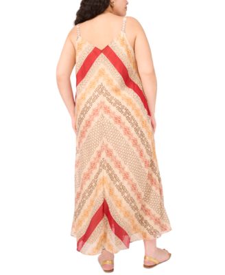 Plus Size Printed Front-Seamed V-Neck Maxi Dress