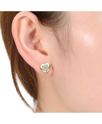 Lovely Heart Stud Earrings with Clear Cubic Zirconia