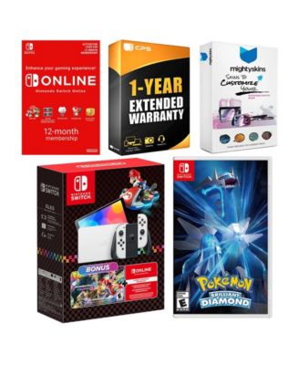 Switch OLED Console Mario Kart 8 Bundle with Pokemon Brilliant Diamond, NSO 12 Month Family Membership, MightySkins Console and Controller Sk