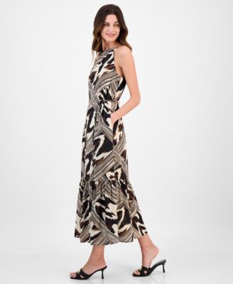Women's Printed Halter-Neck Sleeveless Midi Dress